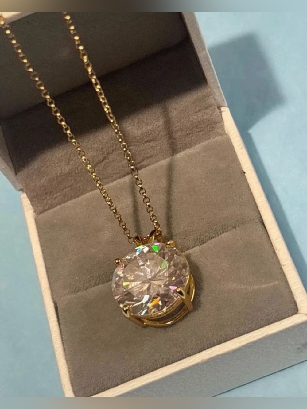 DTP 12 CTW Moissanite Solitaire Pendant Necklace Gold Over Sterling Silver S925